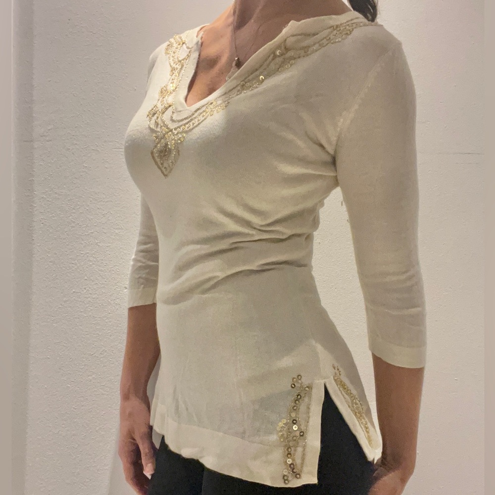 Gold Sequin Neckline Detail Sweater